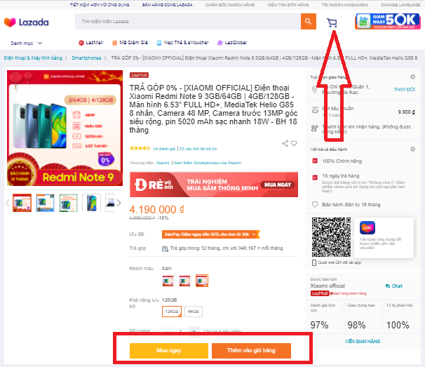 Chọn Mua ngay hoặc Thêm vào giỏ hàng