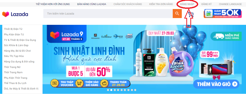 Đăng nhập tài khoản Lazada