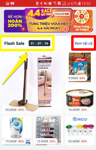 Tìm kiếm sản phẩm trong danh mục Flash Sale