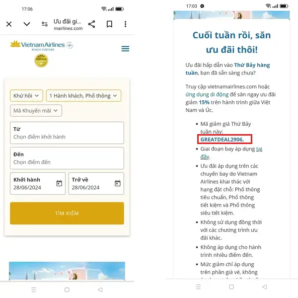 mã khuyến mãi Vietnam Airlines 6