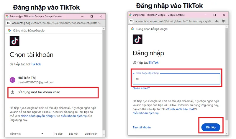 3Đăng nhập tiktok bằng google 2