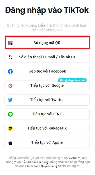 Đăng nhập Tiktok bằng QR 2