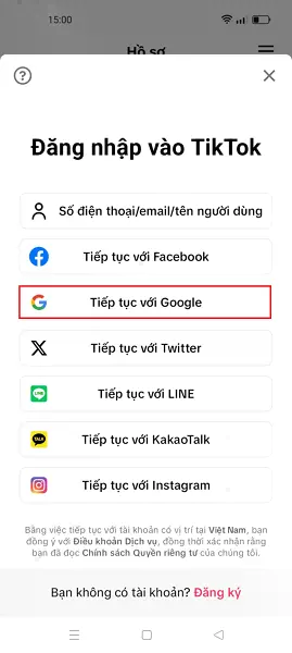 Đăng nhập tiktok bằng google 7