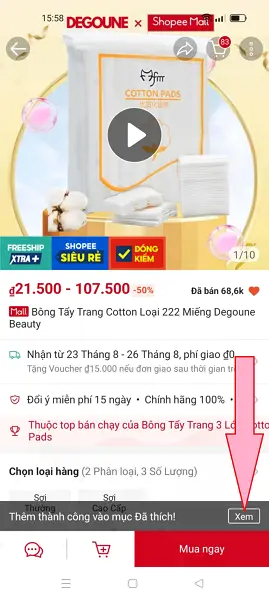 Thích sản phẩm trên shopee 2