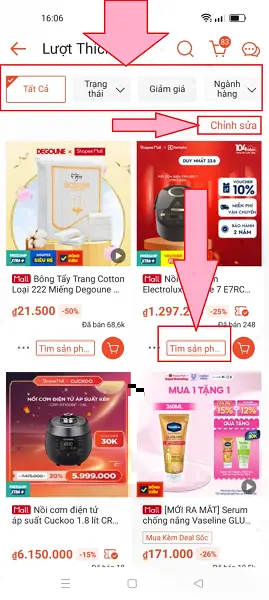 Thích sản phẩm trên shopee 3