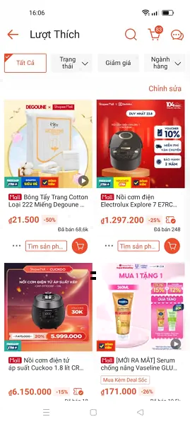 Thích sản phẩm trên shopee 5