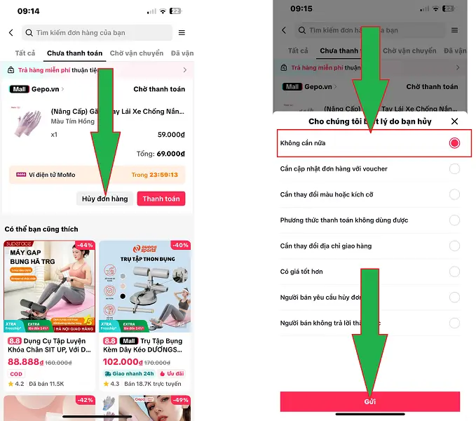Huỷ đơn hàng Tiktok 1